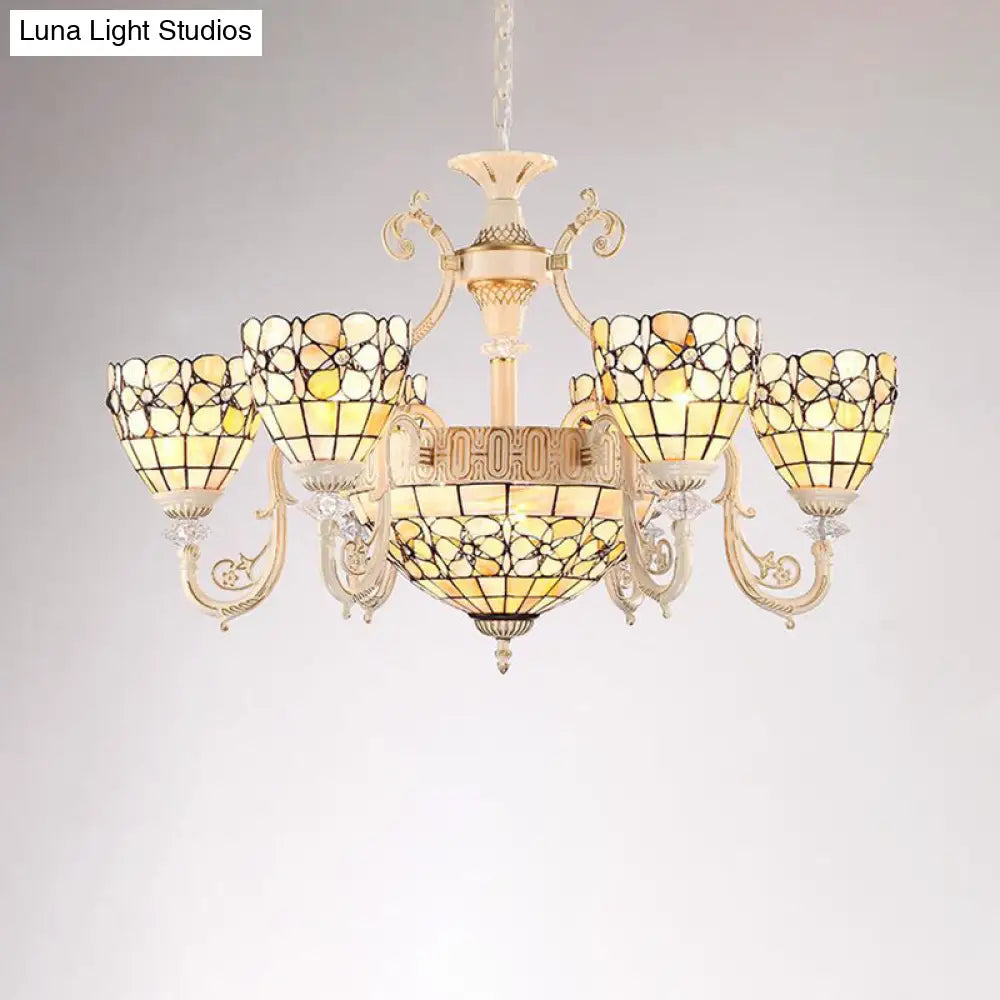 Tiffany Style Beige Flower Chandelier: 8-Light Suspension for Living Room