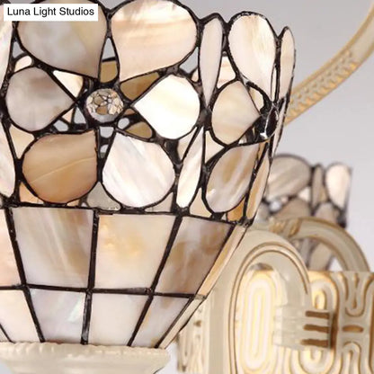Tiffany Style Beige Flower Chandelier: 8-Light Suspension for Living Room