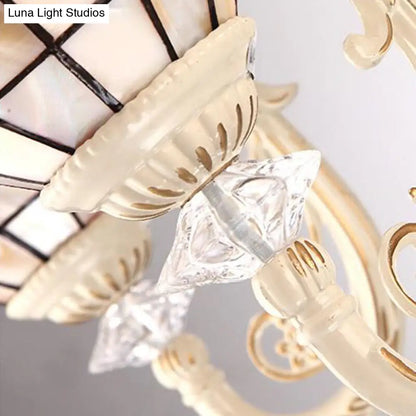 Tiffany Style Beige Flower Chandelier: 8-Light Suspension for Living Room