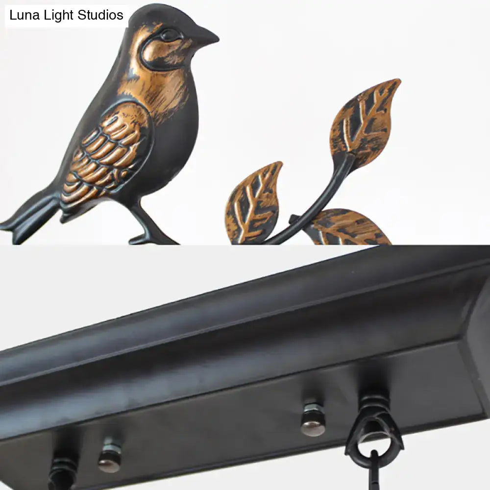 DecorBites™ 3-light stainless glass island chandelier with bird accent and black bronze metal light fixture detailing