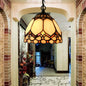 Tiffany-Style Beige Stained Glass Pendant Lamp - 1 Bulb Dome Down Lighting Suspension for Entryway