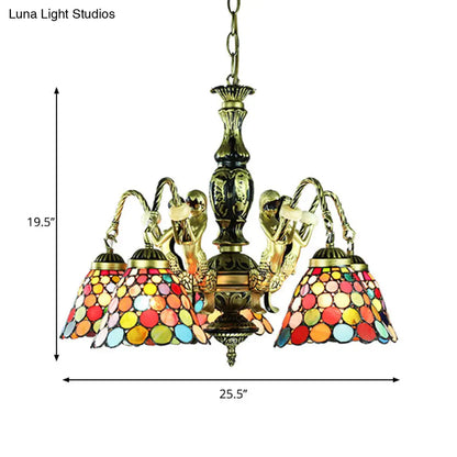 Tiffany Style Bell Shade Stained Glass Hanging Chandelier - 5-Light Ceiling Light in Antique Bronze for Bedroom