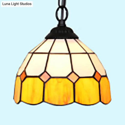 Tiffany-Style Black/White Hand Cut Glass Ceiling Pendant Light - 1 Head Bowl Suspension Lamp