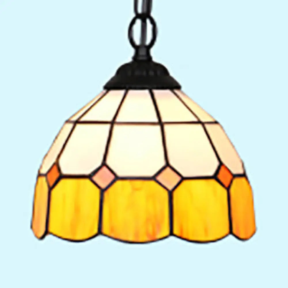 Tiffany-Style Black/White Hand Cut Glass Ceiling Pendant Light - 1 Head Bowl Suspension Lamp