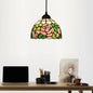 Tiffany Style Blossom Pendant Light Fixture, Red/Pink/Green Cut Glass, Bronze Down Lighting for Dining Room