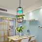 Tiffany-Style Blue/Beige Cone Pendant Light Fixture: Stylish Hand-Cut Glass Ceiling Lamp with Planting