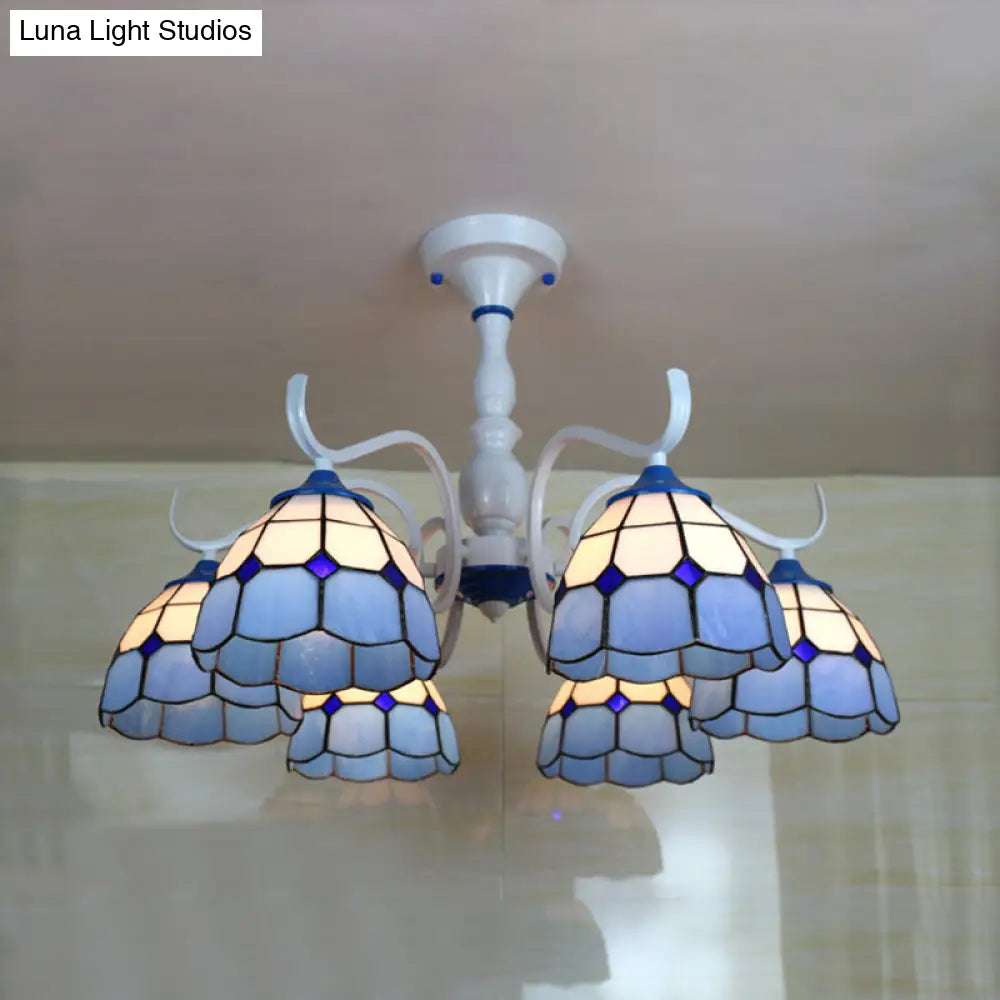 DecorBites™ DecorBites™ Tiffany Style Blue/Orange Glass Dome Semi Flush Light with 6 Heads in White Finish