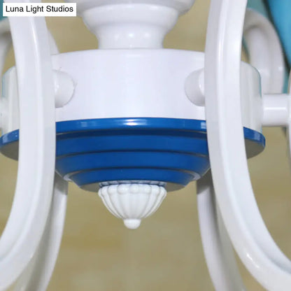 DecorBites™ DecorBites™ Tiffany Style Blue/Orange Glass Dome Semi Flush Light with 6 Heads in White Finish