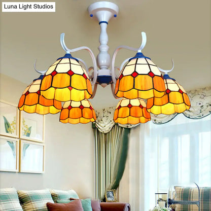 DecorBites™ DecorBites™ Tiffany Style Blue/Orange Glass Dome Semi Flush Light with 6 Heads in White Finish