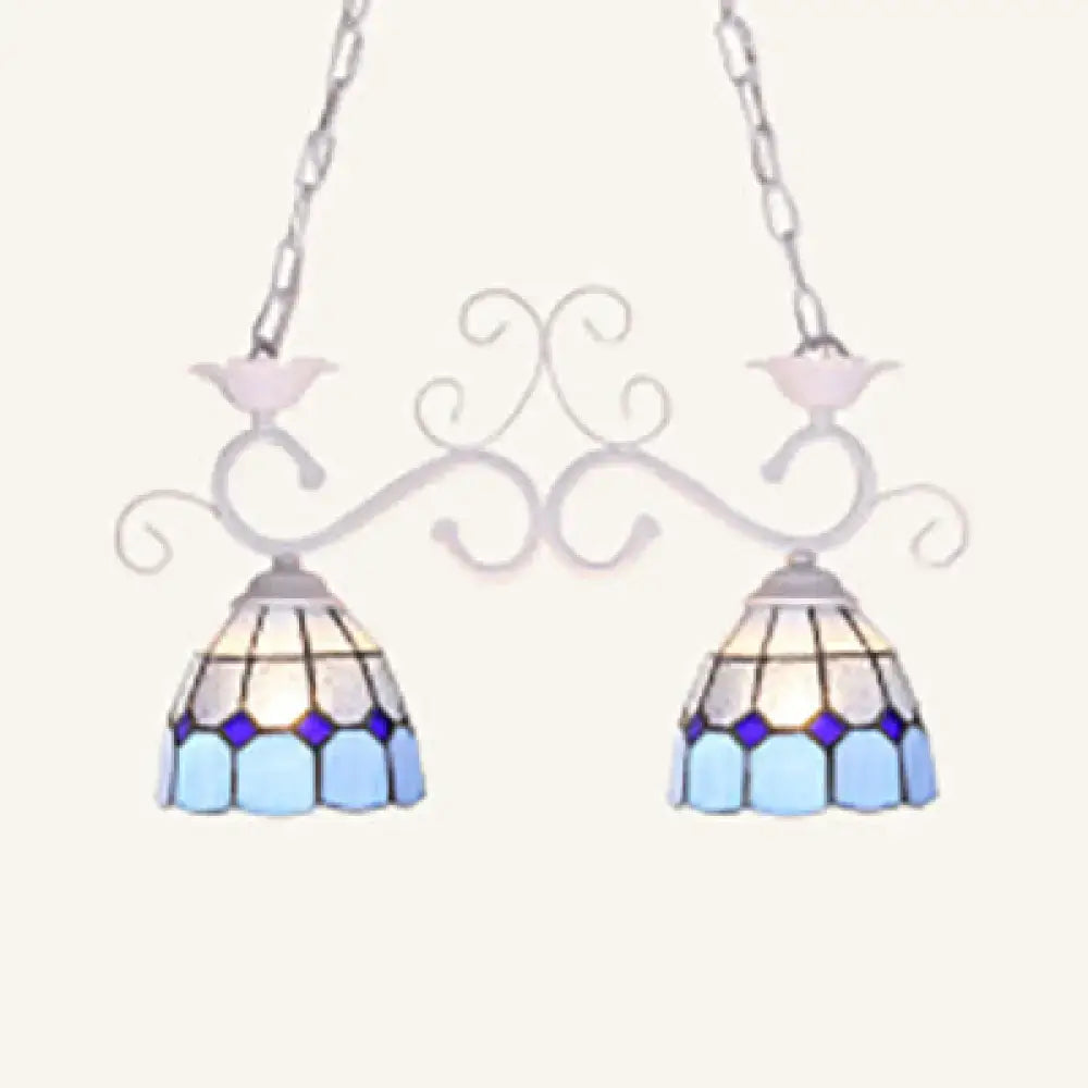 Decorbites stainless glass island lighting dome shade tiffany style pendant lamp with black blue white metalwork