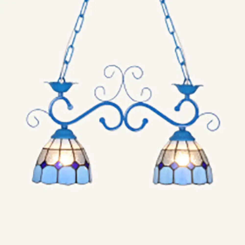 Blue white stainless glass tiffany style pendant light with black blue white stained glass shades for balcony lighting