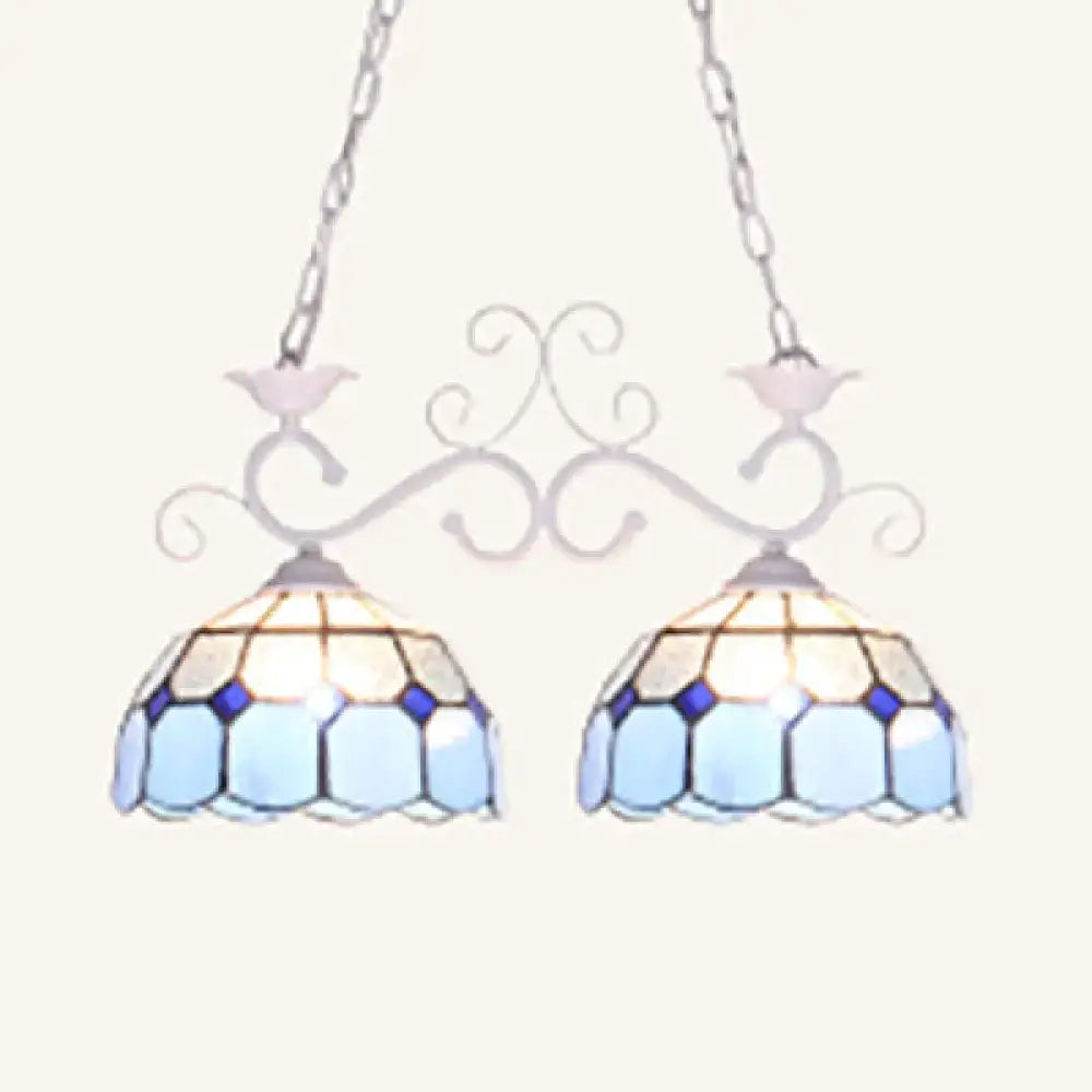 Decorbites stunning tiffany-style pendant light with blue white stained glass and silver chains for dining room