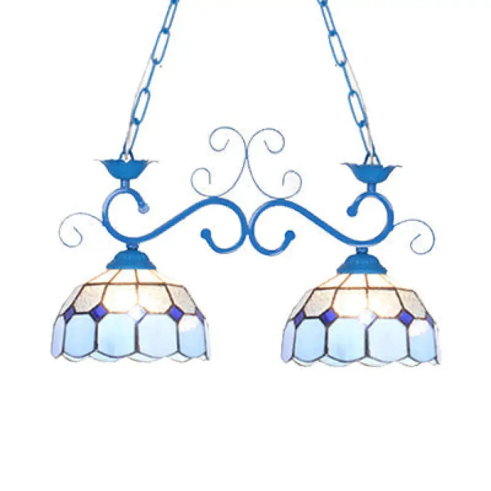 Decorbites stunning tiffany-style blue white pendant light with two stained glass shades for dining room use