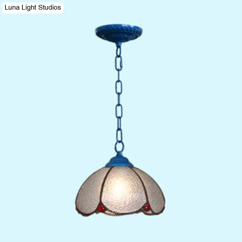 Tiffany Style Bulb Ceiling Lamp - Black/Blue Pendant Light for Living Room with Handcrafted Clear Glass Shade