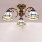 Tiffany Style Ceiling Light - Blue Stained Glass Bell Shade - Semi Flush Mount Fixture with 3 Heads