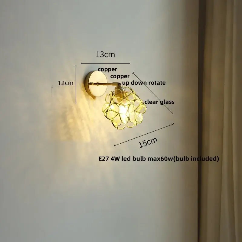 Copper wall sconce with clear glass flower design for decorbites colorful square glass wall lights bedroom use
