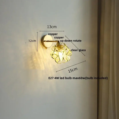 Copper wall sconce with clear glass flower design for decorbites colorful square glass wall lights bedroom use