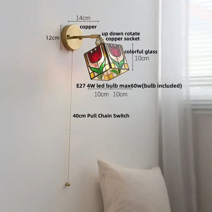 Copper wall lights with colorful square glass stained glass cube featuring red and pink tulip decorbites colorful square design