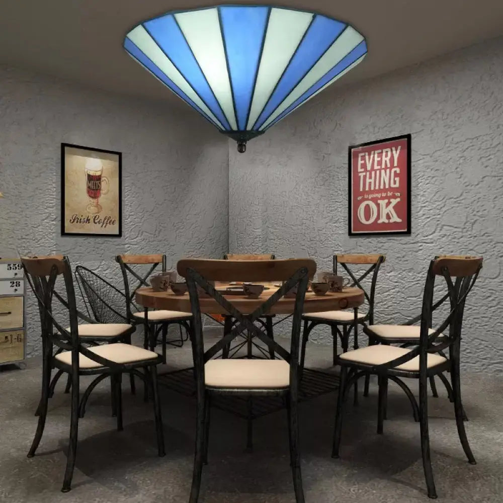 DecorBites™ DecorBites™ Tiffany-Style Cone Flush Mount Ceiling Light in Blue/White for Bedroom