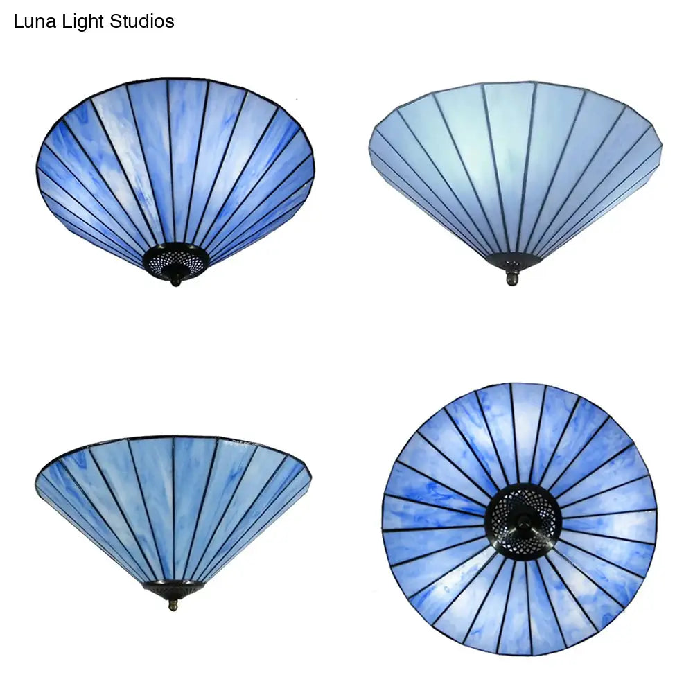 DecorBites™ DecorBites™ Tiffany-Style Cone Flush Mount Ceiling Light in Blue/White for Bedroom