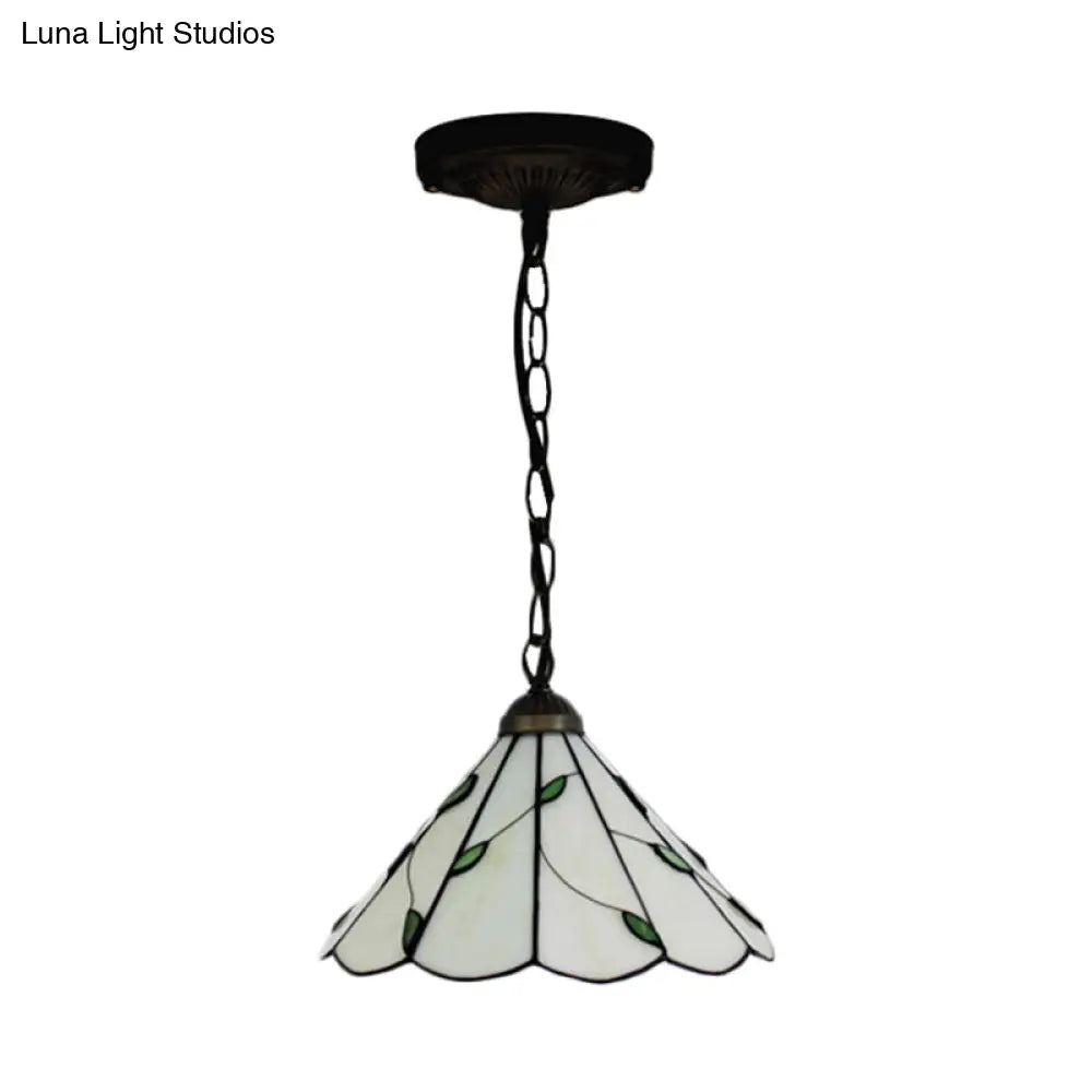 Tiffany-Style Cone Pendulum Light - Handcrafted Art Glass Suspension Lamp in Beige (6.5"/12"/16" W)