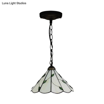 Tiffany-Style Cone Pendulum Light - Handcrafted Art Glass Suspension Lamp in Beige (6.5"/12"/16" W)