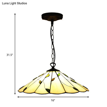 Tiffany-Style Cone Pendulum Light - Handcrafted Art Glass Suspension Lamp in Beige (6.5"/12"/16" W)