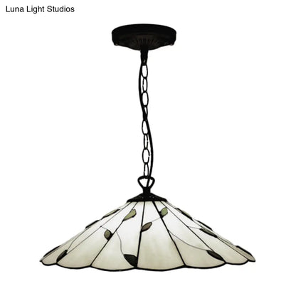 Tiffany-Style Cone Pendulum Light - Handcrafted Art Glass Suspension Lamp in Beige (6.5"/12"/16" W)