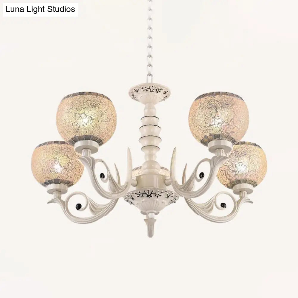 Tiffany Style Crackle Glass Ball Chandelier Pendant Light - White, 3/5/8 Lights