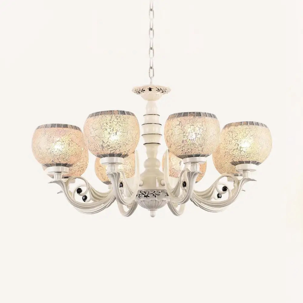 Tiffany Style Crackle Glass Ball Chandelier Pendant Light - White, 3/5/8 Lights