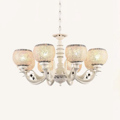 Tiffany Style Crackle Glass Ball Chandelier Pendant Light - White, 3/5/8 Lights