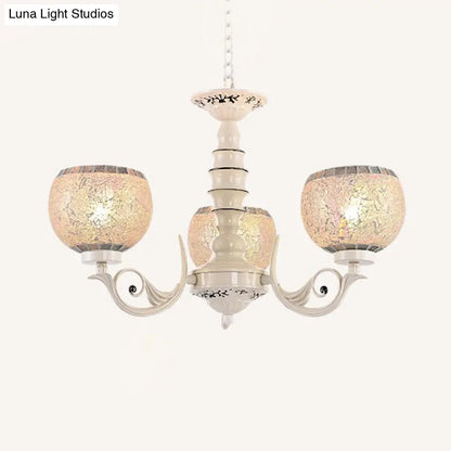 Tiffany Style Crackle Glass Ball Chandelier Pendant Light - White, 3/5/8 Lights