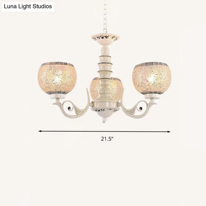 Tiffany Style Crackle Glass Ball Chandelier Pendant Light - White, 3/5/8 Lights