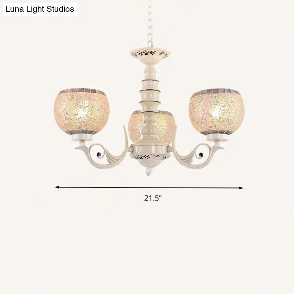 Tiffany Style Crackle Glass Ball Chandelier Pendant Light - White, 3/5/8 Lights