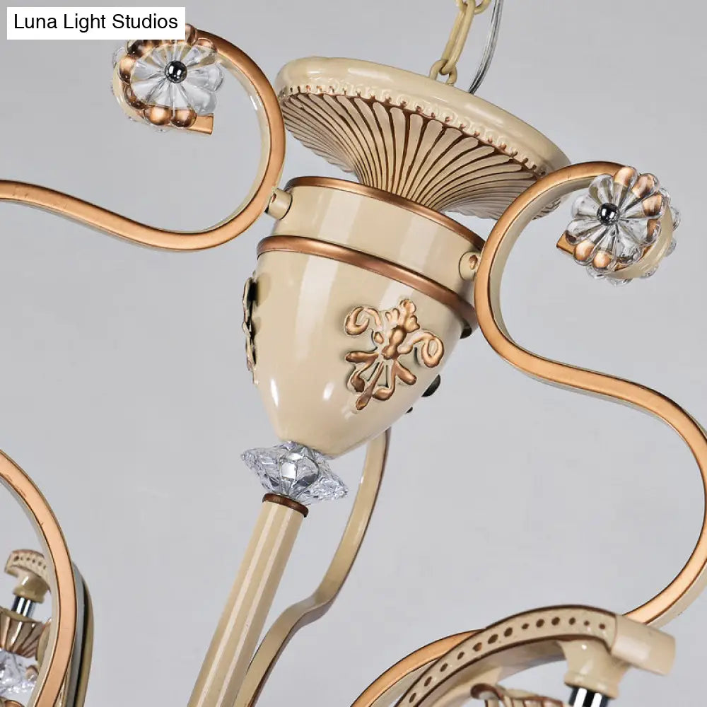 Tiffany Style Cut Glass Hanging Chandelier with 8/11 Domed Lights in Orange/Blue/Dark Blue, 31.5"/37.5" Wide