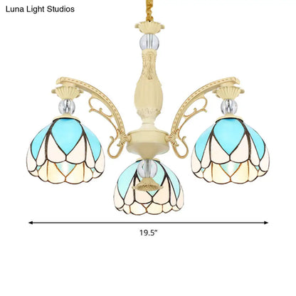 Tiffany Style Dome Chandelier with Blue Down Lighting - 3/6/9 Lights for Bedroom
