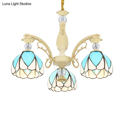 Tiffany Style Dome Chandelier with Blue Down Lighting - 3/6/9 Lights for Bedroom