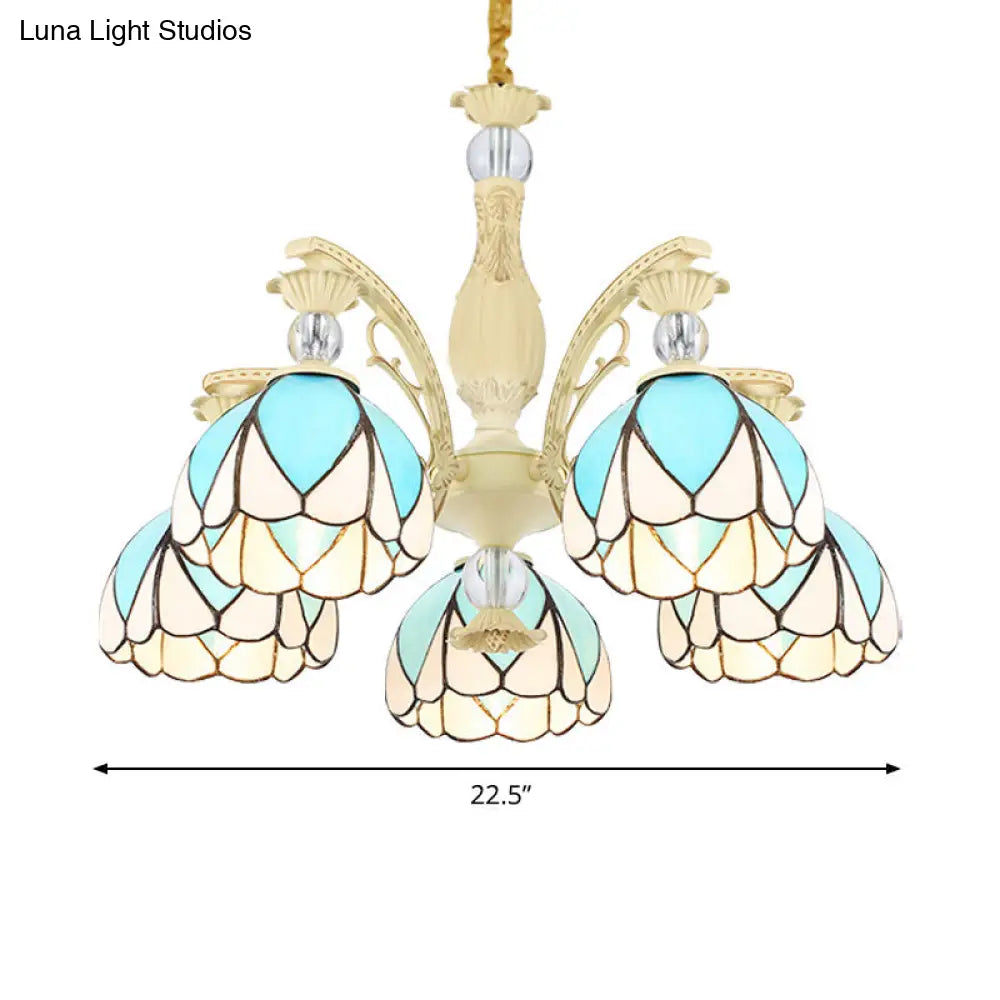 Tiffany Style Dome Chandelier with Blue Down Lighting - 3/6/9 Lights for Bedroom