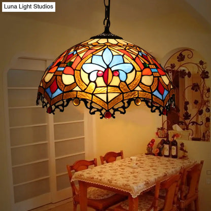 Tiffany-Style Dome Pendant Light - 12" Wide Glass Hanging Lamp for Living Room