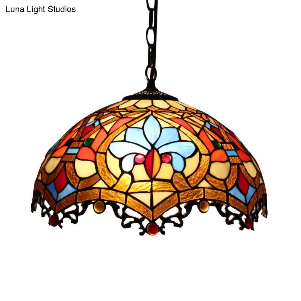 Tiffany-Style Dome Pendant Light - 12" Wide Glass Hanging Lamp for Living Room