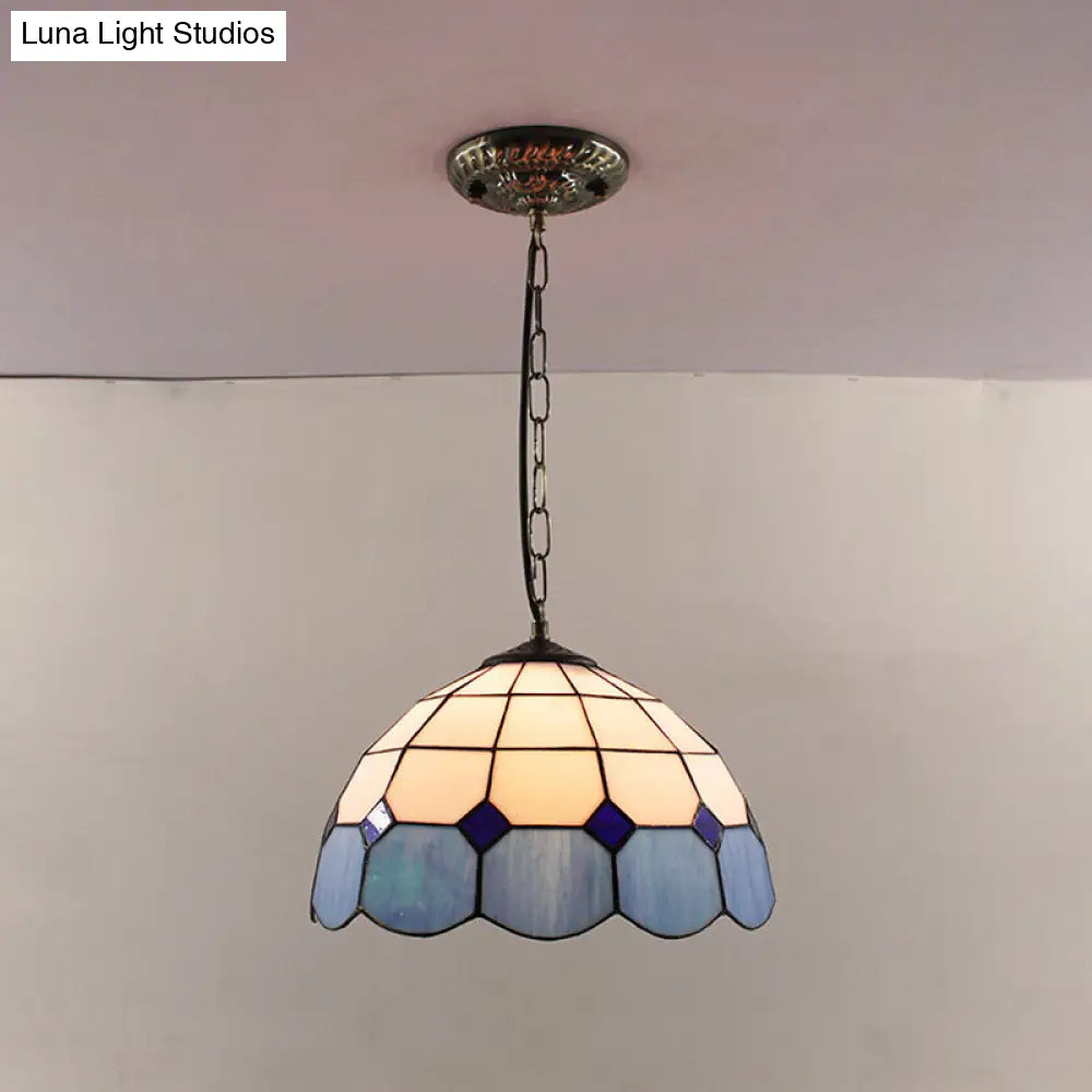 Tiffany-Style Dome Pendant Light - 12" Wide Glass Hanging Lamp for Living Room