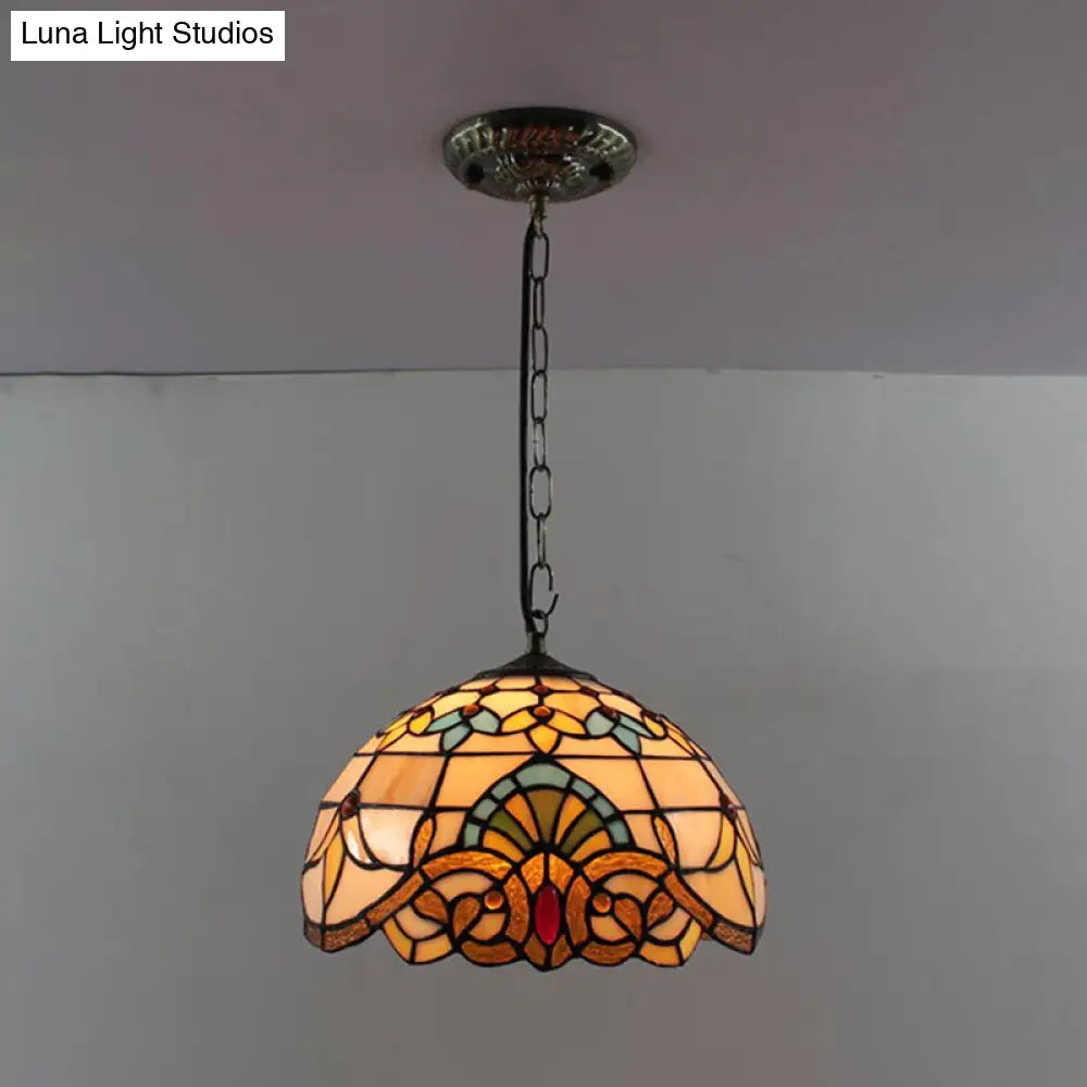 Tiffany-Style Dome Pendant Light - 12" Wide Glass Hanging Lamp for Living Room