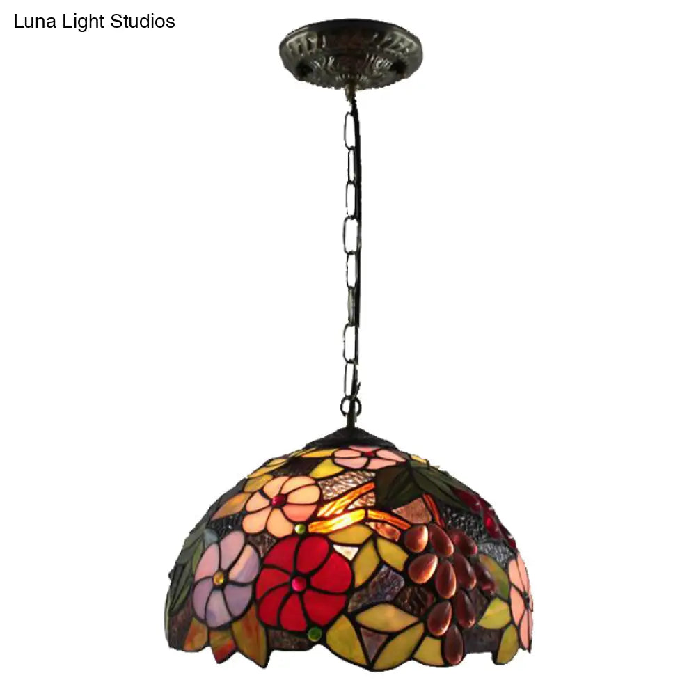 Tiffany-Style Dome Pendant Light - 12" Wide Glass Hanging Lamp for Living Room