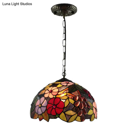 Tiffany-Style Dome Pendant Light - 12" Wide Glass Hanging Lamp for Living Room