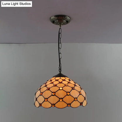 Tiffany-Style Dome Pendant Light - 12" Wide Glass Hanging Lamp for Living Room