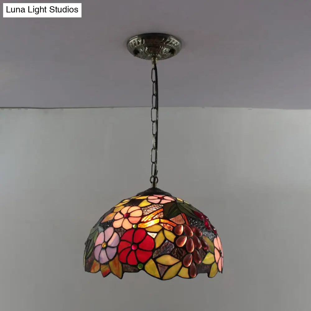 Tiffany-Style Dome Pendant Light - 12" Wide Glass Hanging Lamp for Living Room