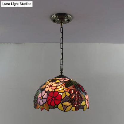 Tiffany-Style Dome Pendant Light - 12" Wide Glass Hanging Lamp for Living Room