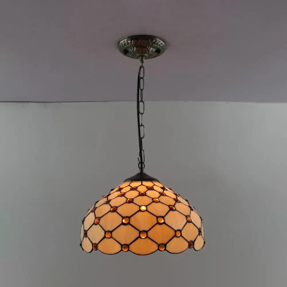 Tiffany-Style Dome Pendant Light - 12" Wide Glass Hanging Lamp for Living Room