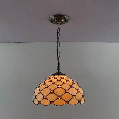 Tiffany-Style Dome Pendant Light - 12" Wide Glass Hanging Lamp for Living Room