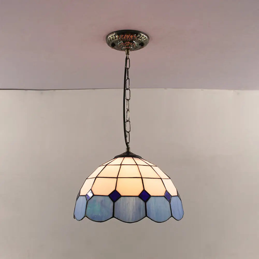 Tiffany-Style Dome Pendant Light - 12" Wide Glass Hanging Lamp for Living Room